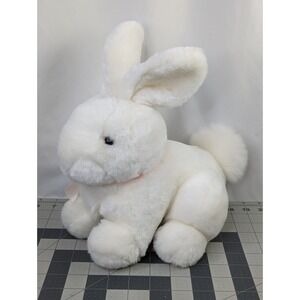 Enesco White Rabbit Plush 9 Inch Peach Ribbon Stuffed Animal Toy
